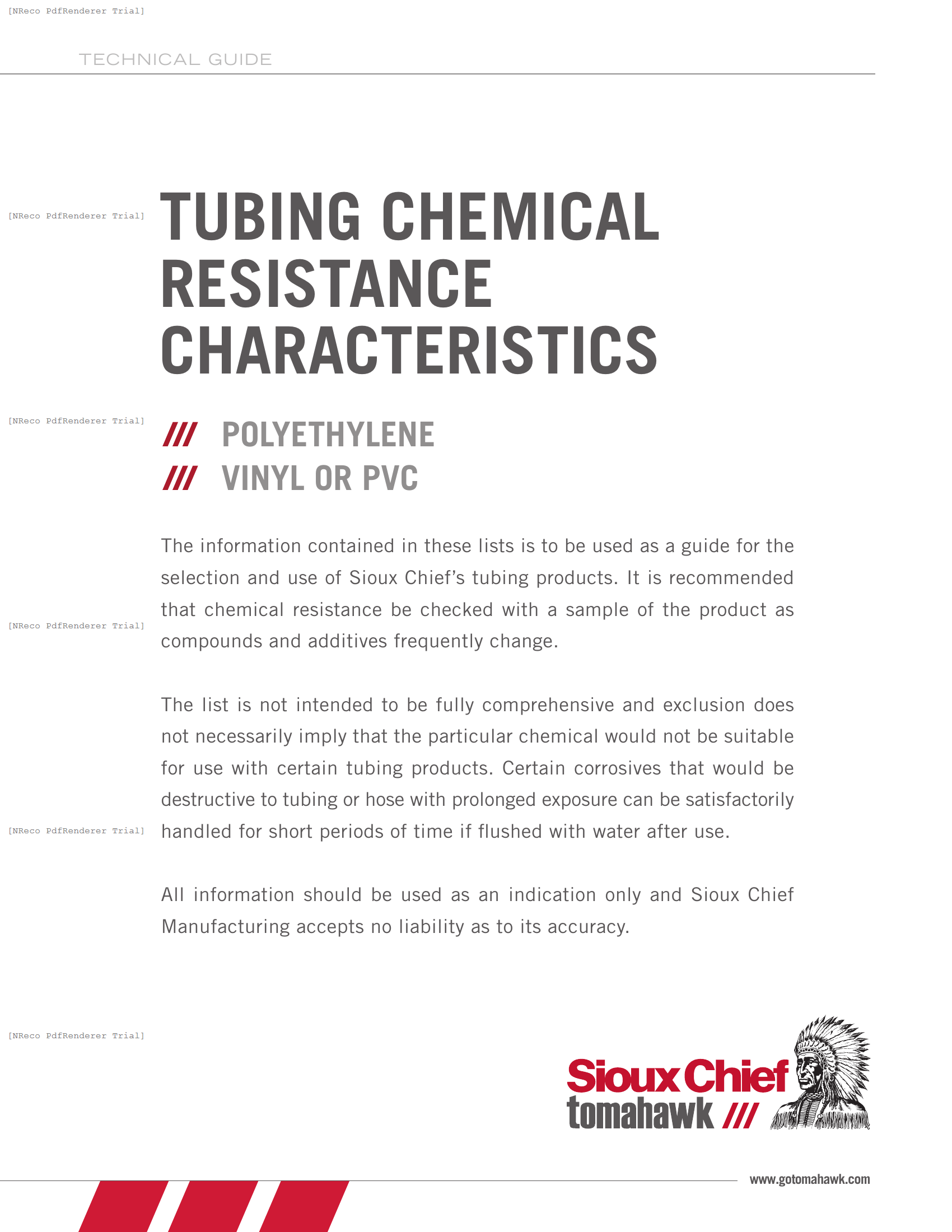 CHEMICAL RESISTANCE - POLY & VINYL TUBING.PDF Technical Document